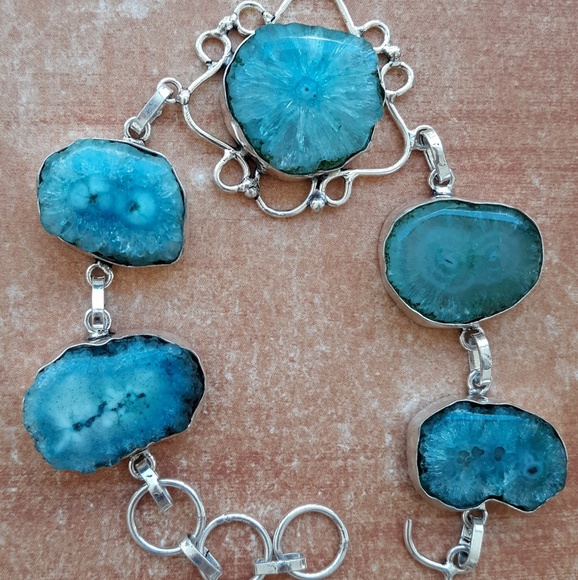 New Agate Geode Slice 925 Silver Bracelet. - Picture 4 of 14